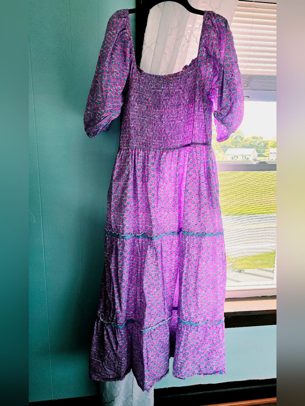 Chic Soul 3x Purple Smocked Tiered Maxi Dress